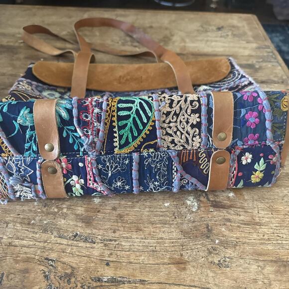 Unique embroidered Colorful Tote bag Purse Leather - Picture 3 of 8